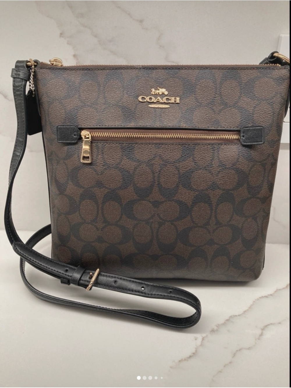 Coach Signature C Crossbody Bag Brown Black Gold Hardware